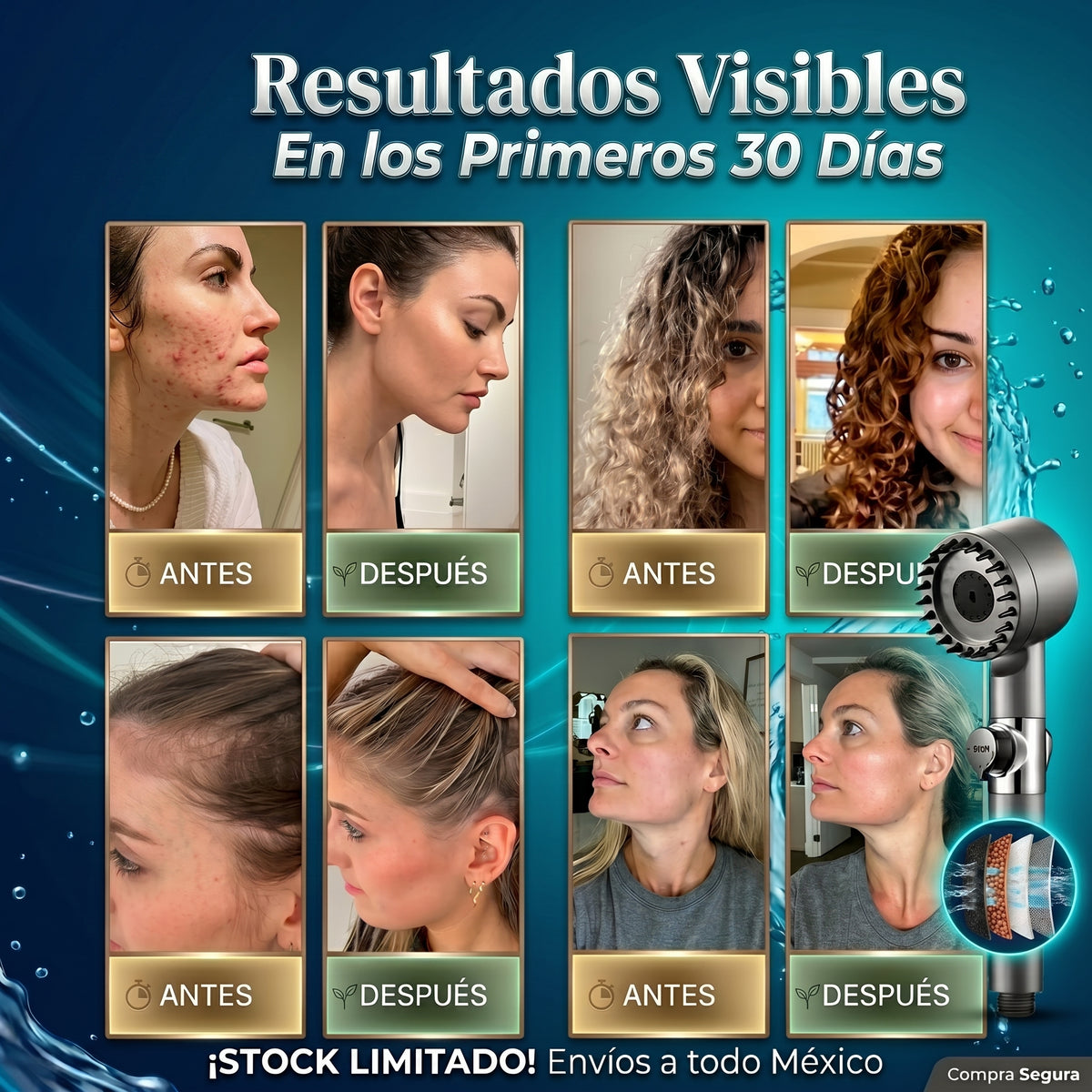 AquaLuxe™ | Regadera Masajeadora de 4 Filtros