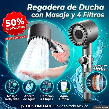 AquaLuxe™ | Regadera Masajeadora de 4 Filtros